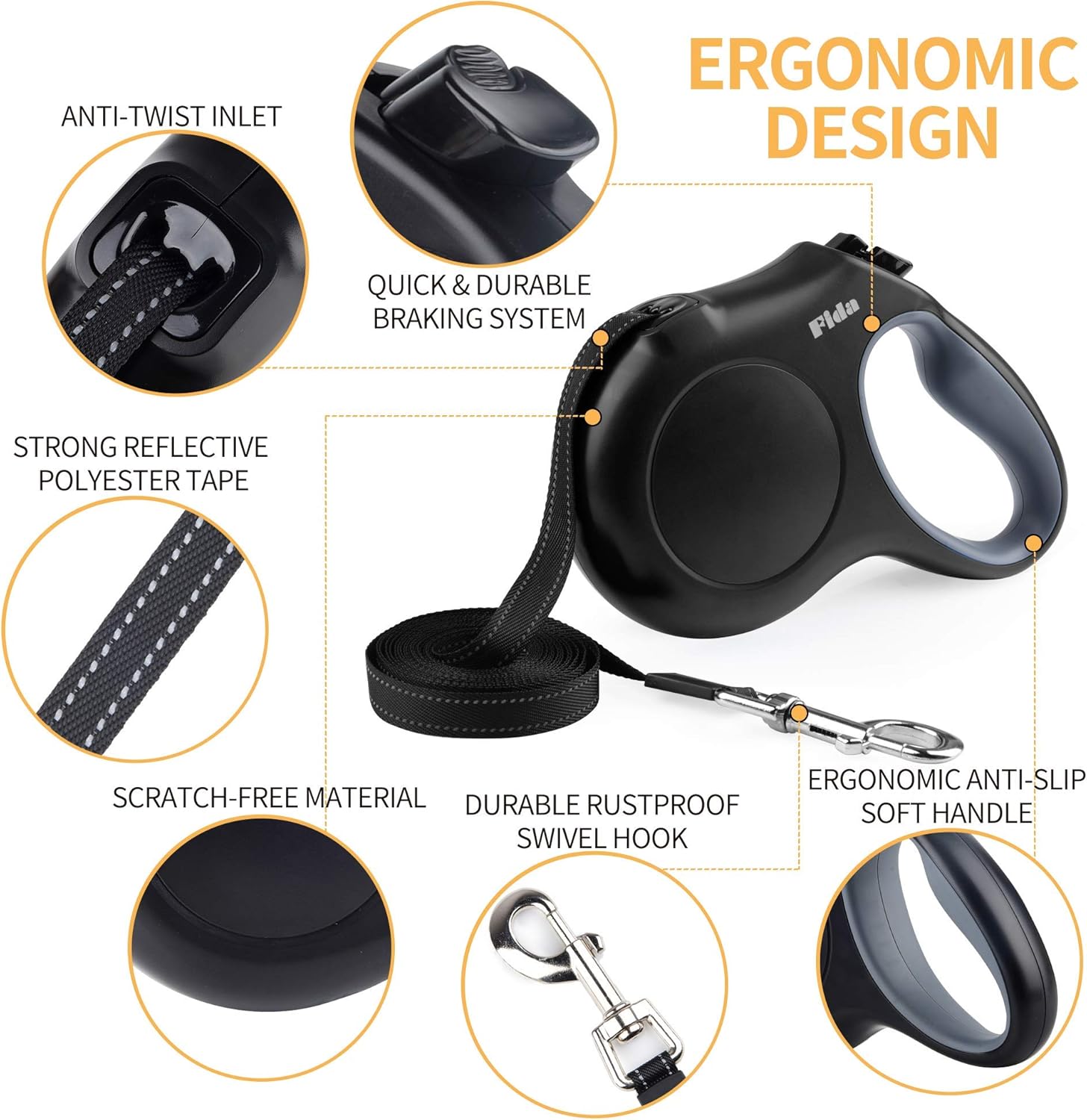 Retractable Dog Leash with Dispenser and Poop Bags, 10 Ft Pet Walking Leash for X-Small Dog or Cat up to 18 Lbs, Anti-Slip Handle, Tangle Free, Reflective Nylon Tape (XS, Black)