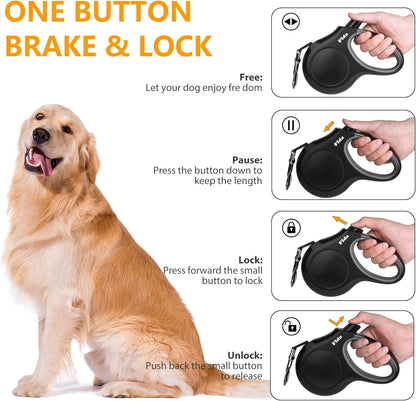 Retractable Dog Leash with Dispenser and Poop Bags, 10 Ft Pet Walking Leash for X-Small Dog or Cat up to 18 Lbs, Anti-Slip Handle, Tangle Free, Reflective Nylon Tape (XS, Black)